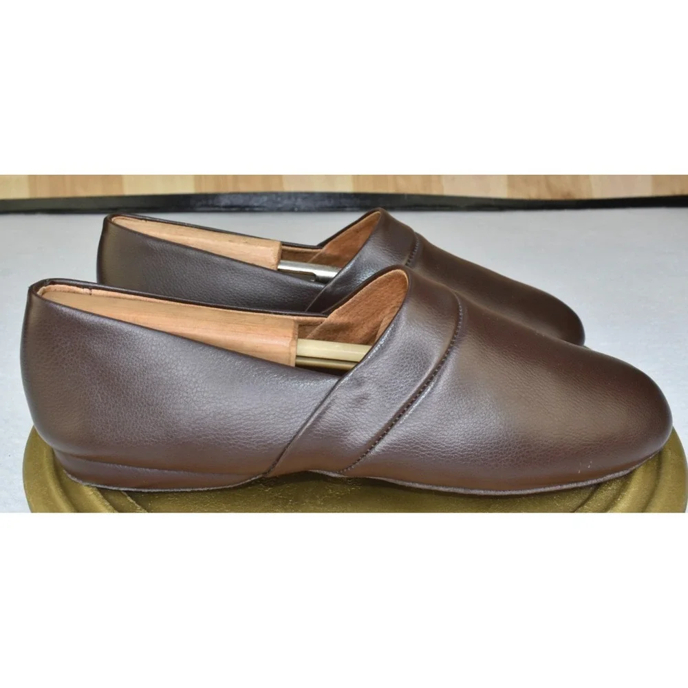 Vermont Country Store Men House Slippers Size 13 Brown Leather Slip On Indoor